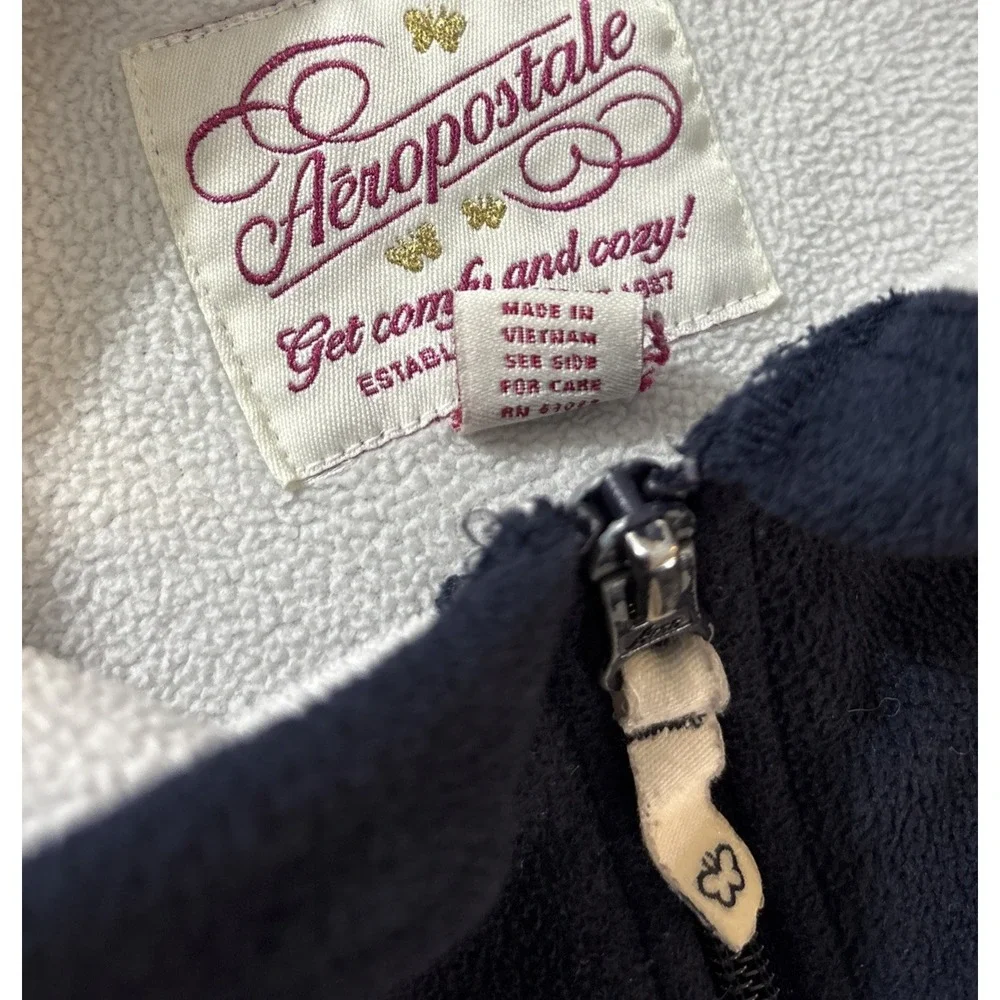 VTG Aeropostale Full‎ Zip Hoodie Women's Sz S Blue Fleece Lined Butterfly Y2K